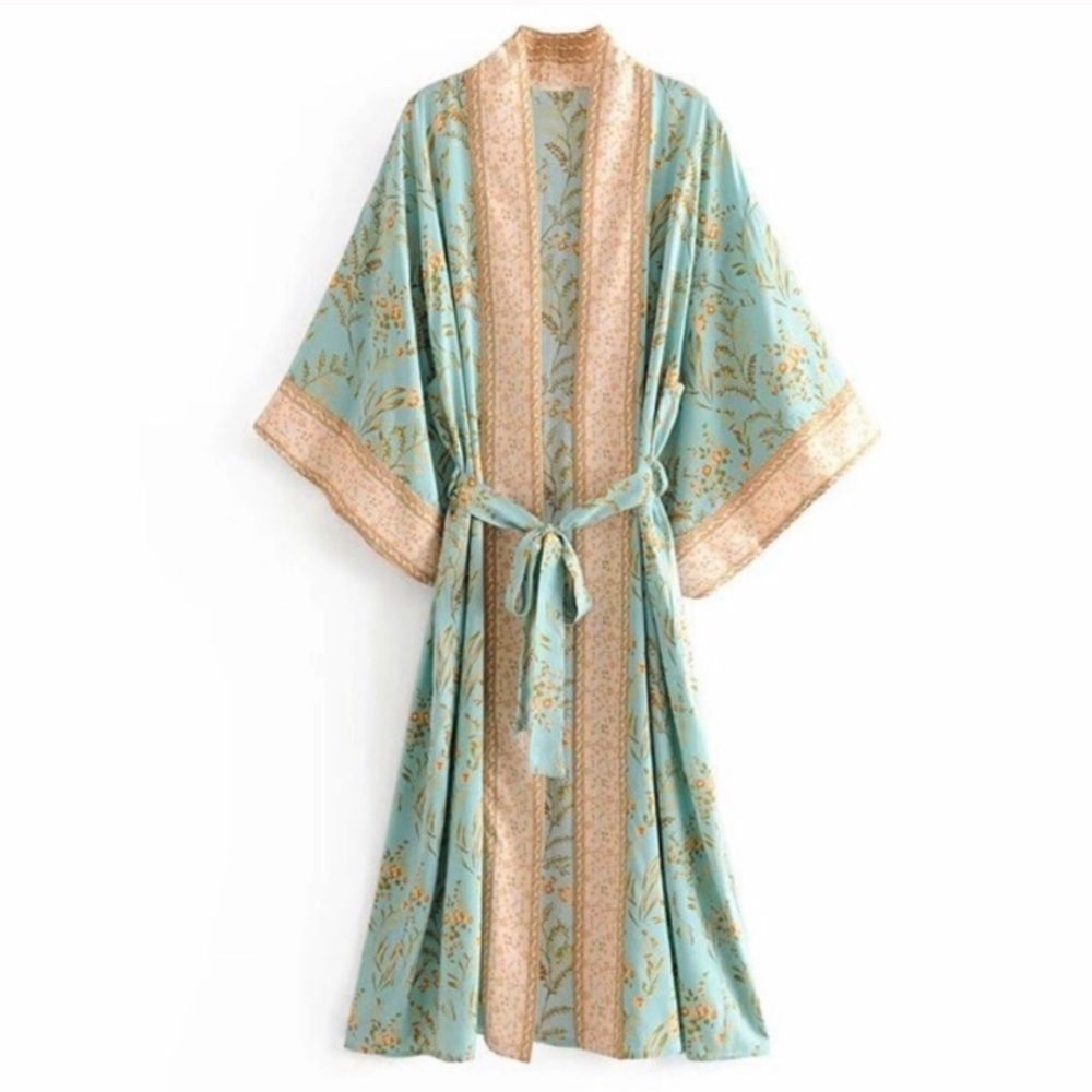 SOLD OUT . Turquoise Fields Floral Kimono Robe Coverup - Picture 7 of 7